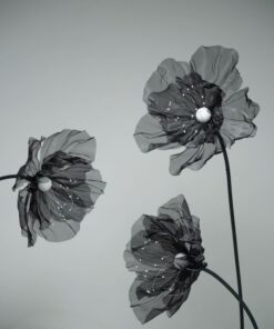 image of 3 giant black fabric flowers