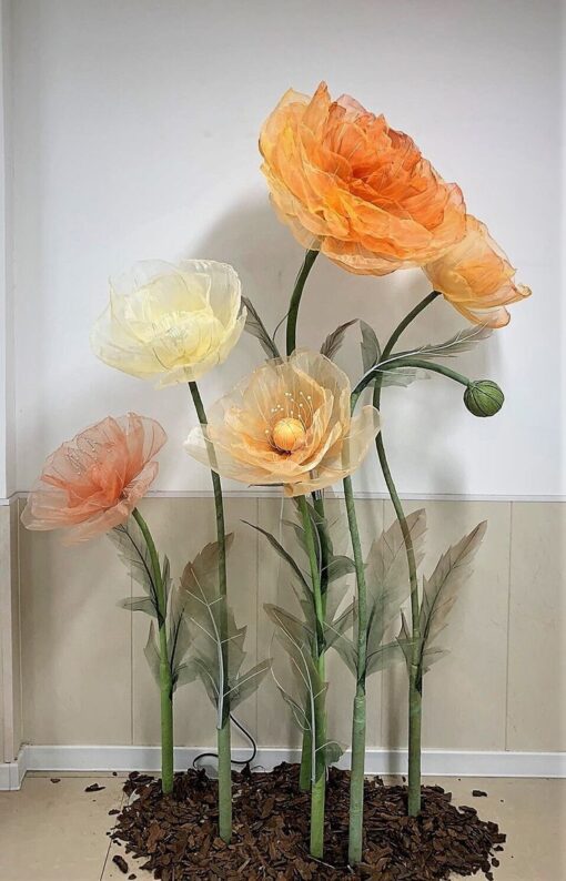 image of 5 Orange & Yellow Silk Flowers