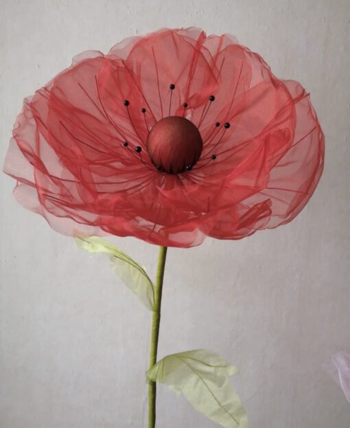 image of a 1 Red Flower on a Metal Stand