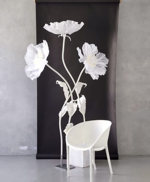 3 White Giant Silk Flowers